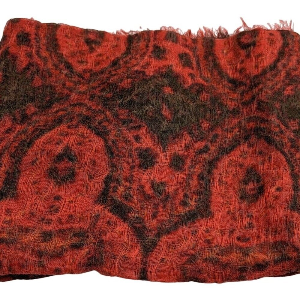 Red Black Loose Weave and Edge Wrap Scarf Exotic Look 76" by 32" Boho Shawl